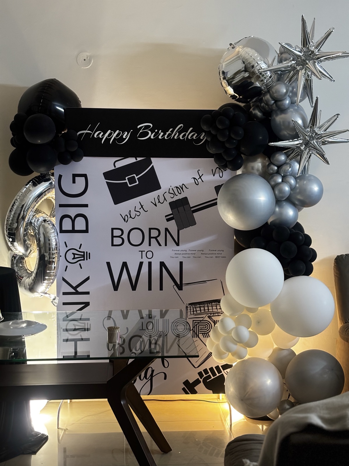 Monochrome corporate balloon backdrop